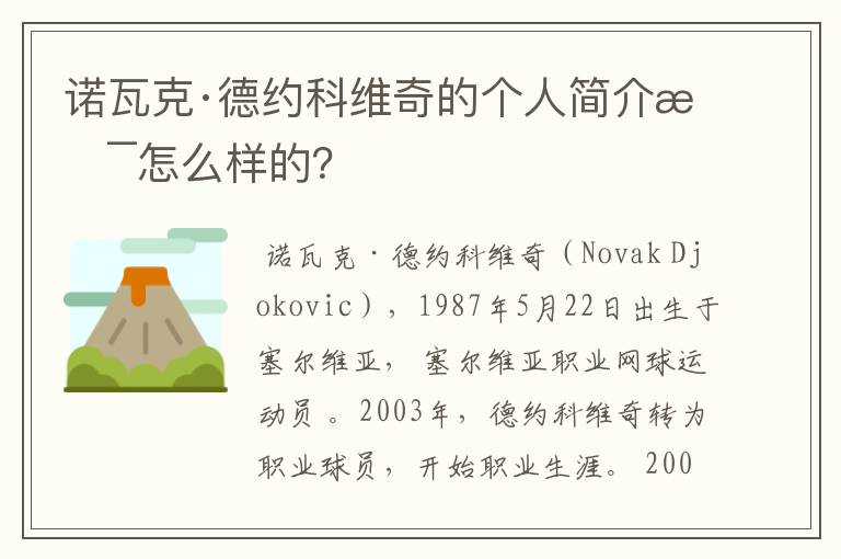 诺瓦克·德约科维奇的个人简介是怎么样的？