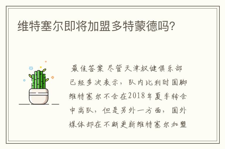 维特塞尔即将加盟多特蒙德吗？