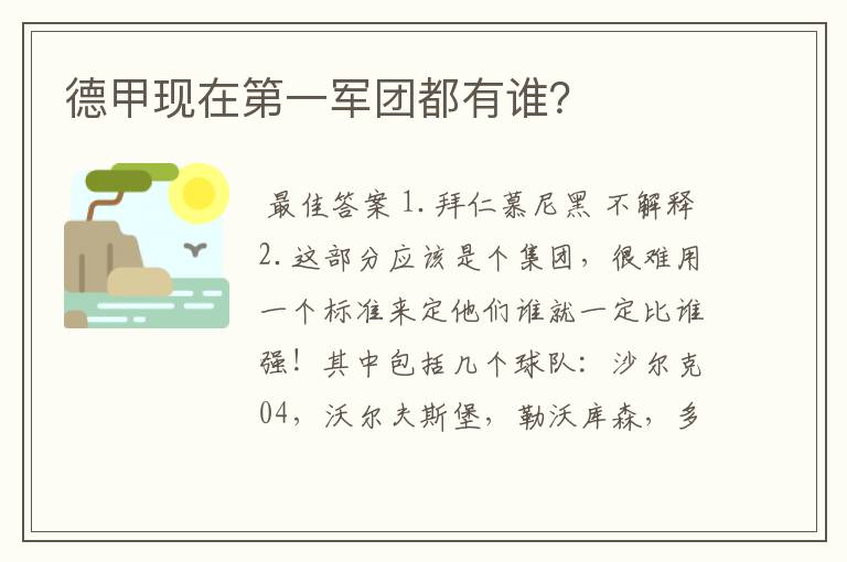 德甲现在第一军团都有谁？