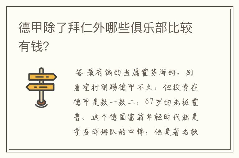 德甲除了拜仁外哪些俱乐部比较有钱？