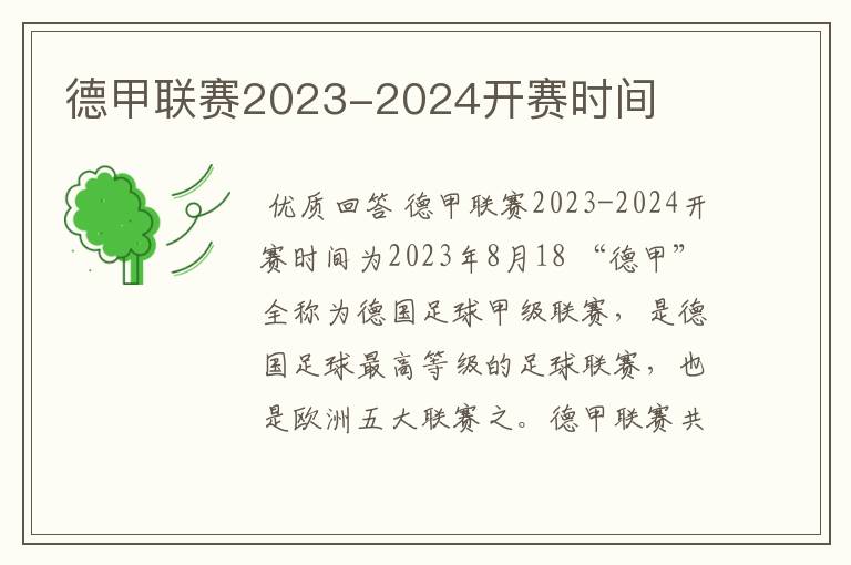 德甲联赛2023-2024开赛时间