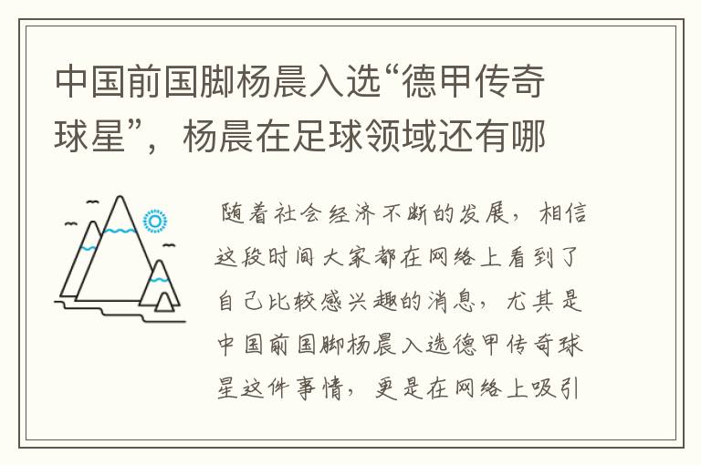 中国前国脚杨晨入选“德甲传奇球星”，杨晨在足球领域还有哪些成就？