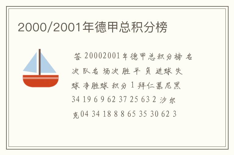 2000/2001年德甲总积分榜