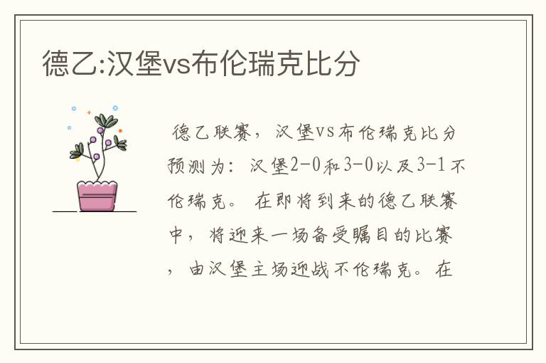 德乙:汉堡vs布伦瑞克比分