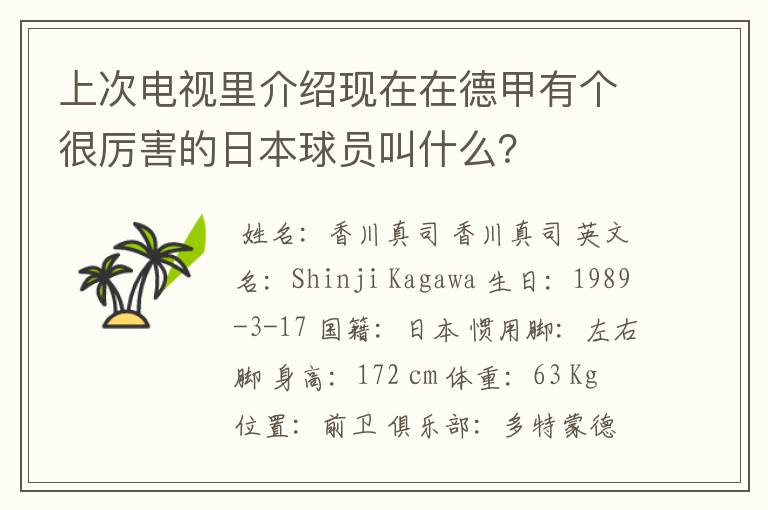 上次电视里介绍现在在德甲有个很厉害的日本球员叫什么？