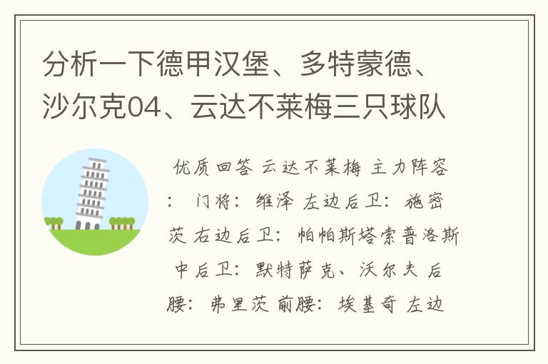 分析一下德甲汉堡、多特蒙德、沙尔克04、云达不莱梅三只球队的人员打法和阵型