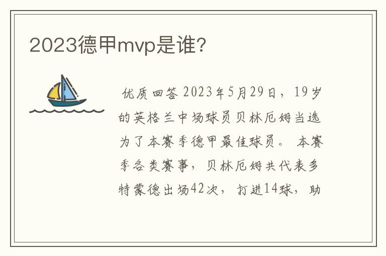 2023德甲mvp是谁?