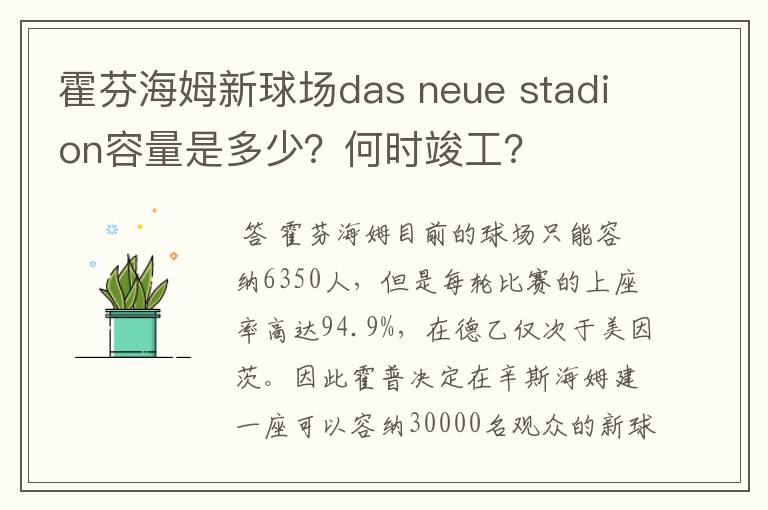 霍芬海姆新球场das neue stadion容量是多少？何时竣工？