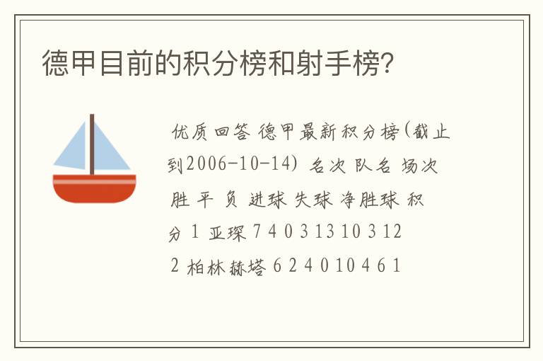 德甲目前的积分榜和射手榜？