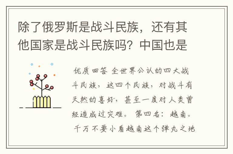 除了俄罗斯是战斗民族，还有其他国家是战斗民族吗？中国也是战斗民族吧？