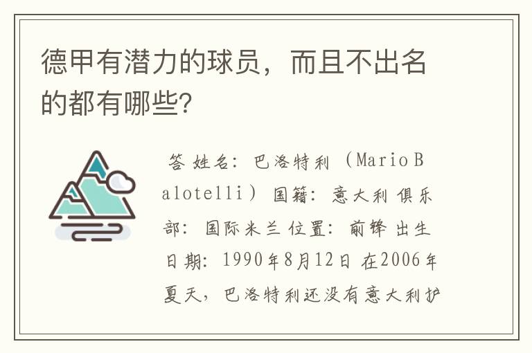 德甲有潜力的球员，而且不出名的都有哪些？