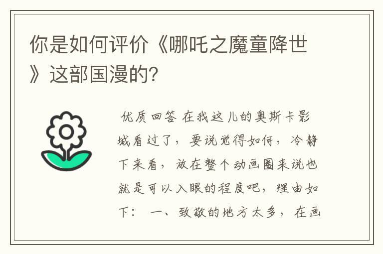 你是如何评价《哪吒之魔童降世》这部国漫的？