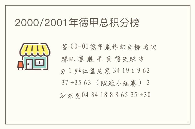 2000/2001年德甲总积分榜