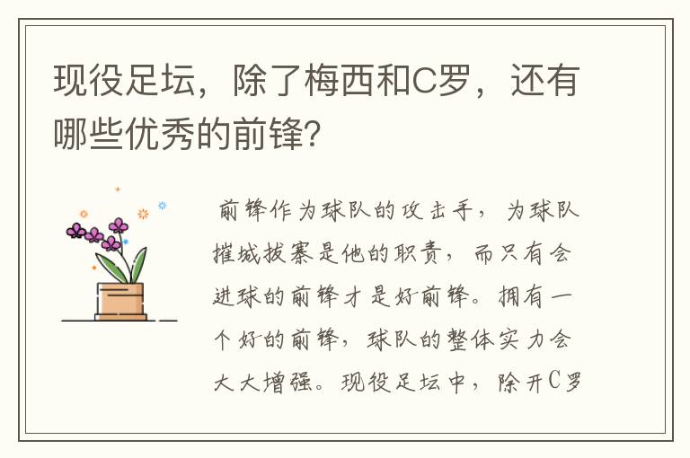 现役足坛，除了梅西和C罗，还有哪些优秀的前锋？