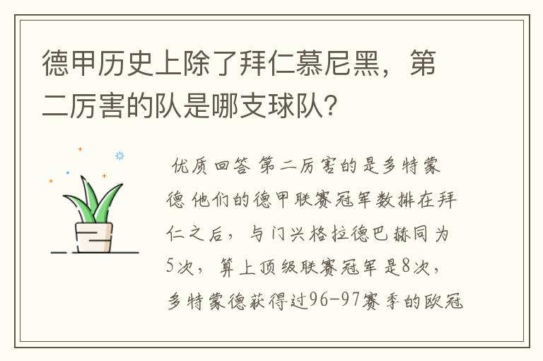 德甲历史上除了拜仁慕尼黑，第二厉害的队是哪支球队？