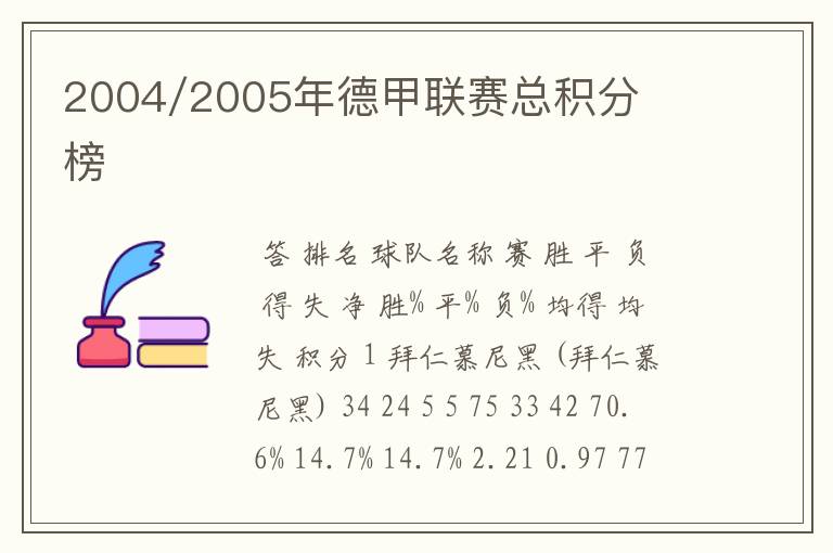 ﹝德甲历年排名前十﹞2004&#47;2005年德甲联赛总积分榜