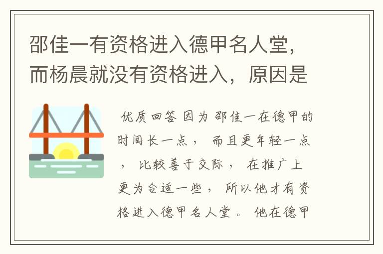 邵佳一有资格进入德甲名人堂，而杨晨就没有资格进入，原因是什么？