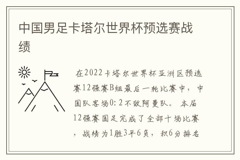 中国男足卡塔尔世界杯预选赛战绩