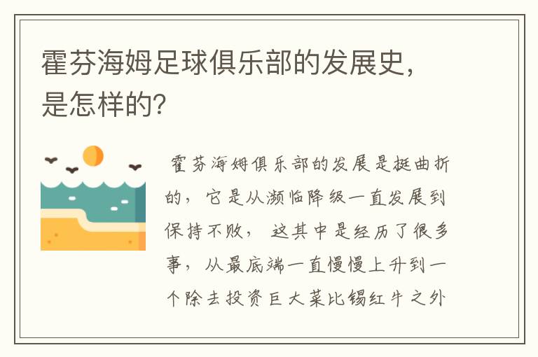 霍芬海姆足球俱乐部的发展史，是怎样的？