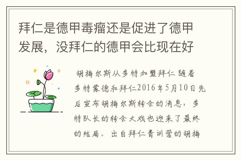 拜仁是德甲毒瘤还是促进了德甲发展，没拜仁的德甲会比现在好还是不如