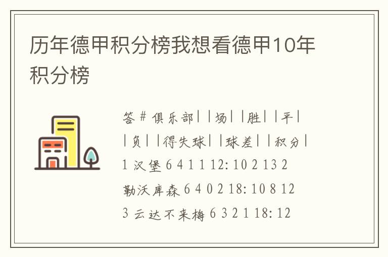 历年德甲积分榜我想看德甲10年积分榜