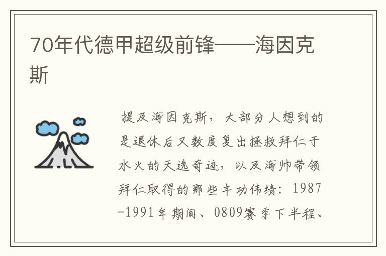 70年代德甲超级前锋——海因克斯