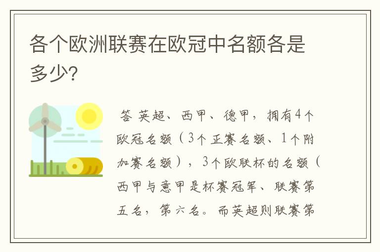 各个欧洲联赛在欧冠中名额各是多少？