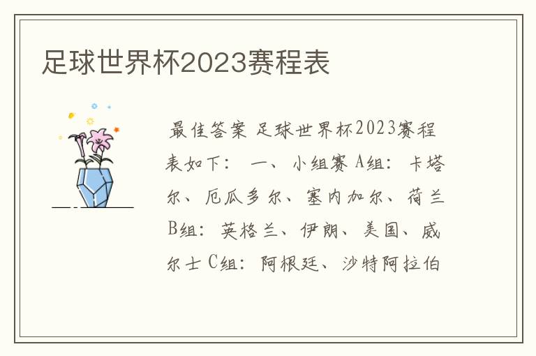 足球世界杯2023赛程表