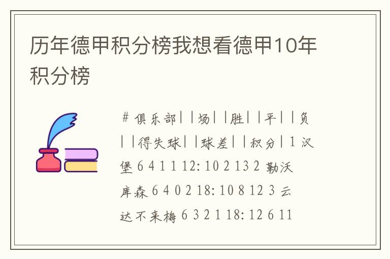 历年德甲积分榜我想看德甲10年积分榜