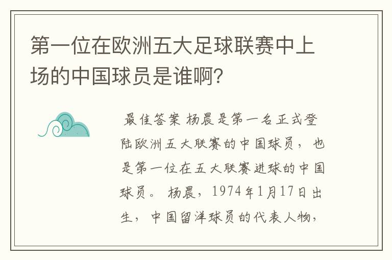 第一位在欧洲五大足球联赛中上场的中国球员是谁啊？