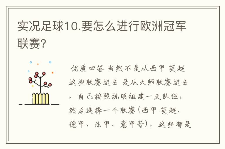 实况足球10.要怎么进行欧洲冠军联赛？