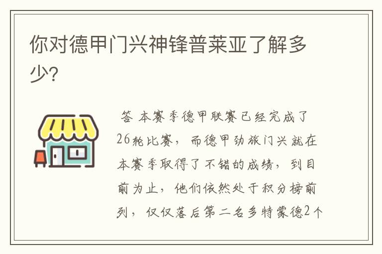 你对德甲门兴神锋普莱亚了解多少？