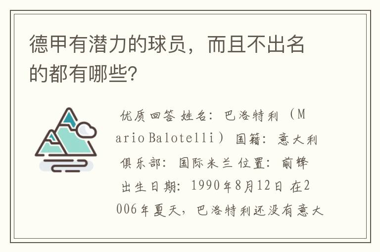 德甲有潜力的球员，而且不出名的都有哪些？