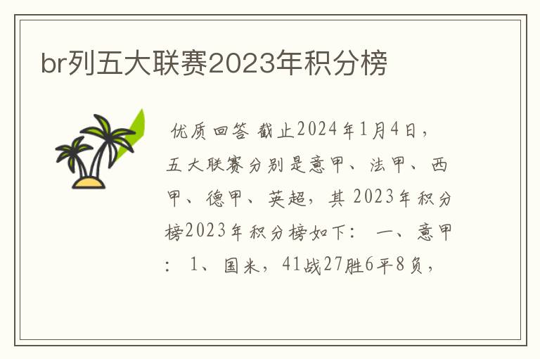 br列五大联赛2023年积分榜