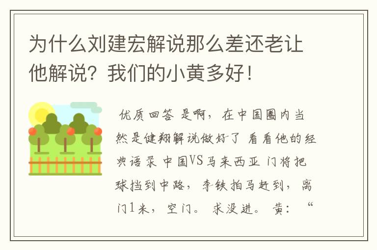 为什么刘建宏解说那么差还老让他解说？我们的小黄多好！