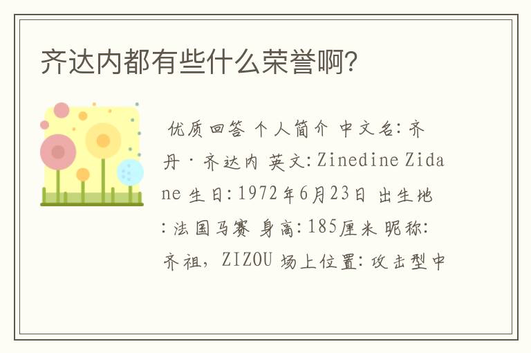 齐达内都有些什么荣誉啊？