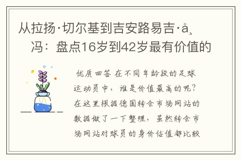 从拉扬·切尔基到吉安路易吉·布冯：盘点16岁到42岁最有价值的球员