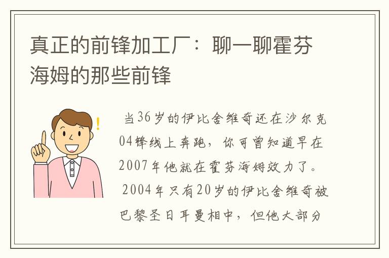 真正的前锋加工厂：聊一聊霍芬海姆的那些前锋