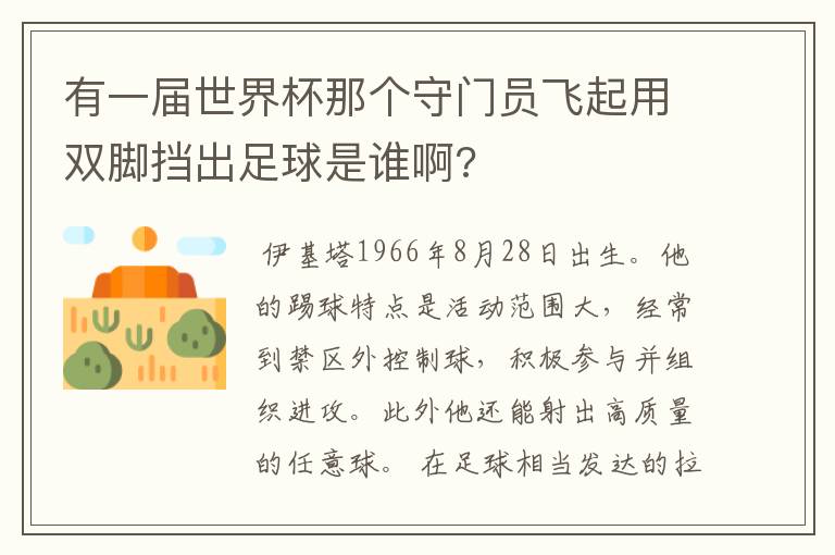 有一届世界杯那个守门员飞起用双脚挡出足球是谁啊?