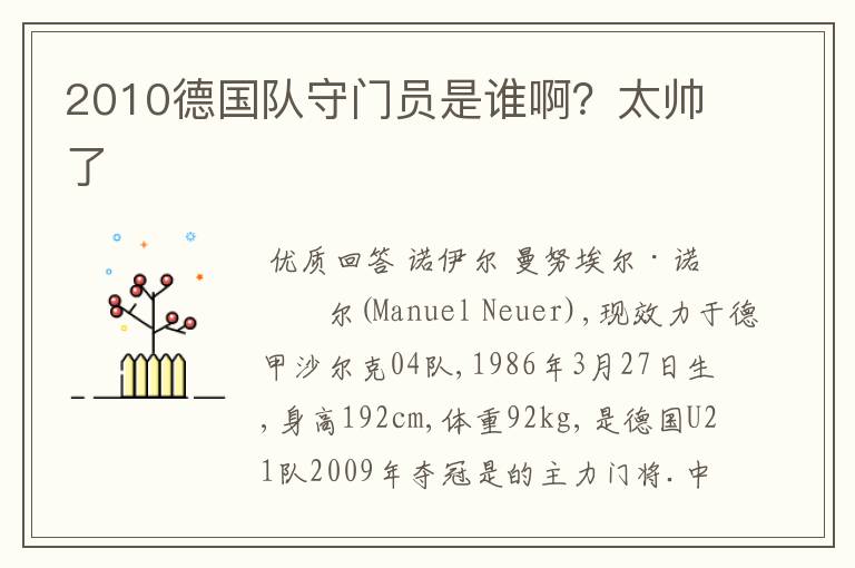 2010德国队守门员是谁啊？太帅了