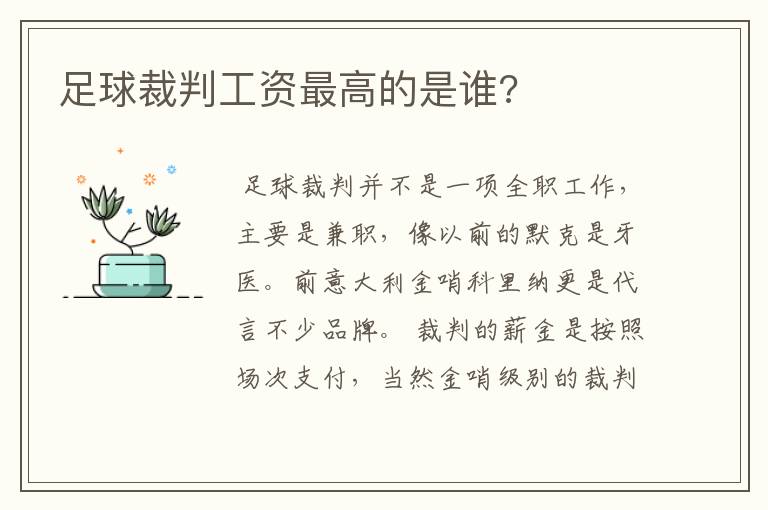 足球裁判工资最高的是谁?