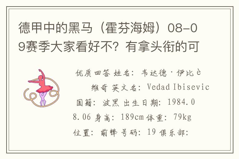 德甲中的黑马（霍芬海姆）08-09赛季大家看好不？有拿头衔的可能吗？