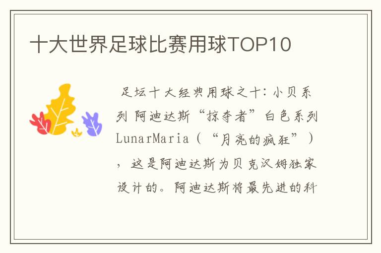 十大世界足球比赛用球TOP10