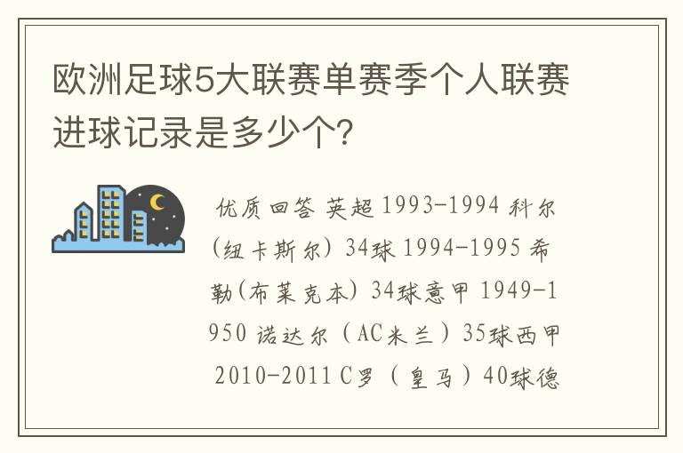 欧洲足球5大联赛单赛季个人联赛进球记录是多少个？