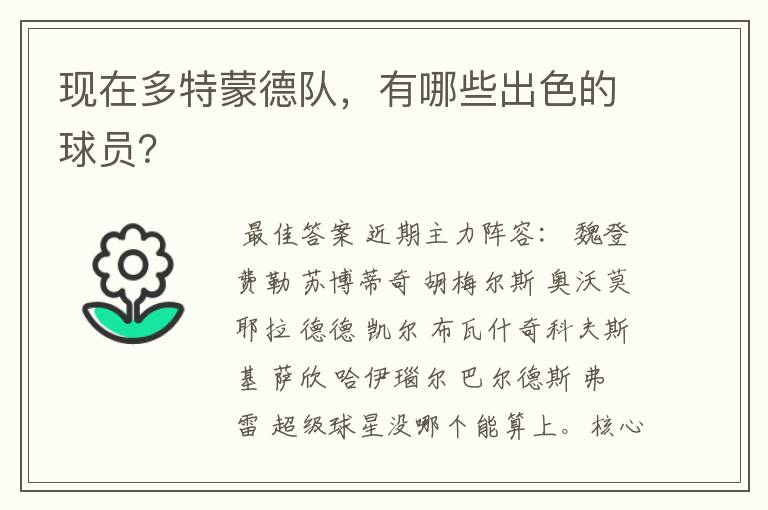 现在多特蒙德队，有哪些出色的球员？