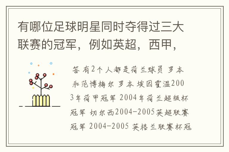 有哪位足球明星同时夺得过三大联赛的冠军，例如英超，西甲，德甲或意甲，应该没有吧