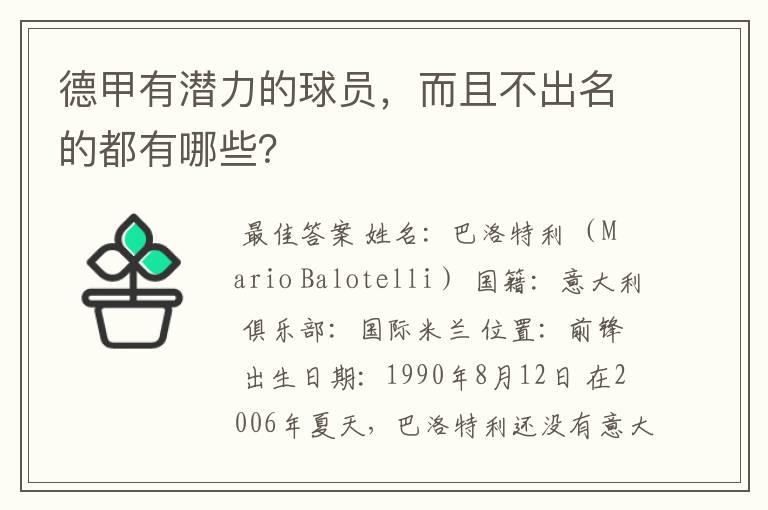 德甲有潜力的球员，而且不出名的都有哪些？