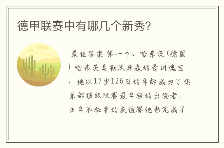 德甲联赛中有哪几个新秀？