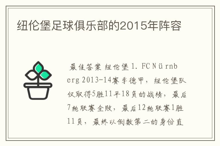 纽伦堡足球俱乐部的2015年阵容