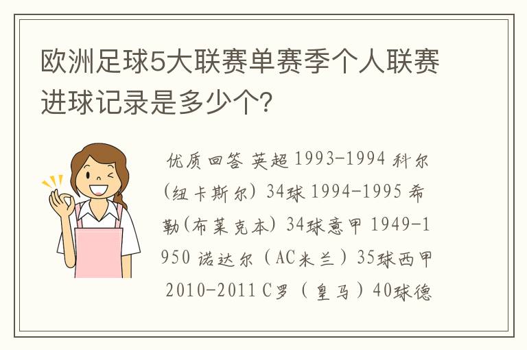 欧洲足球5大联赛单赛季个人联赛进球记录是多少个？